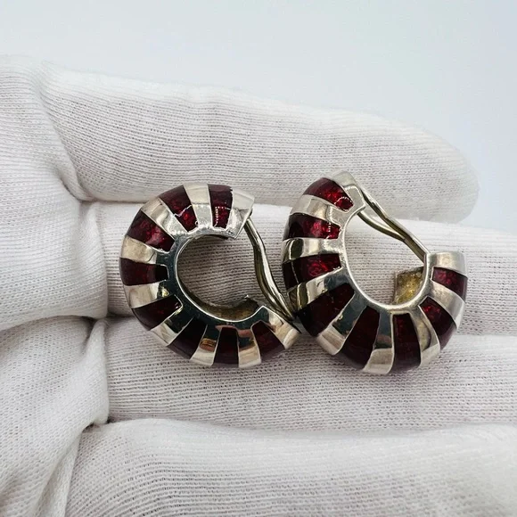 Tiffany & Co. Sterling Silver Red Enamel Shrimp Shell Clip Earrings. - Picture 3 of 8